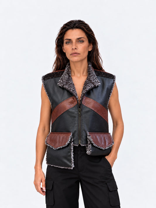 SAYA Leather Vest Black