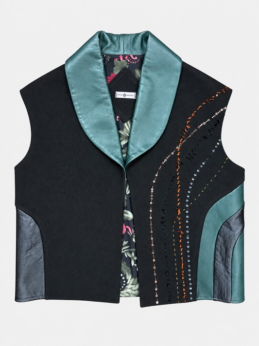 Menar Wool Vest | Black & Dark Green
