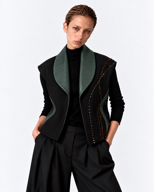 Menar Wool Vest | Black & Dark Green
