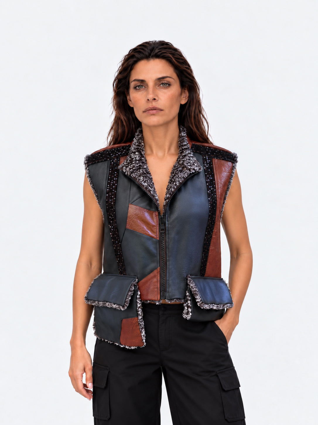 SAYA Leather Vest Navy