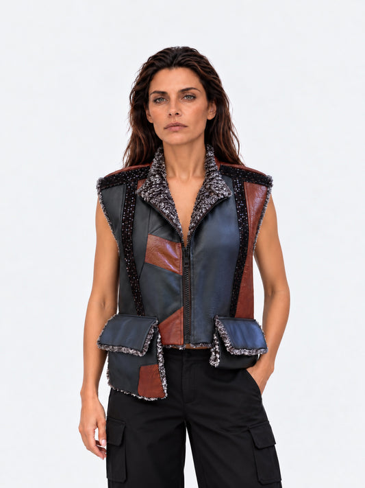 SAYA Leather Vest Navy